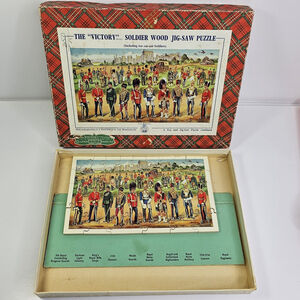 RARE Vintage VICTORY Wooden British Soldier JIGSAW PUZZLE w/ Cut Out Soldiers